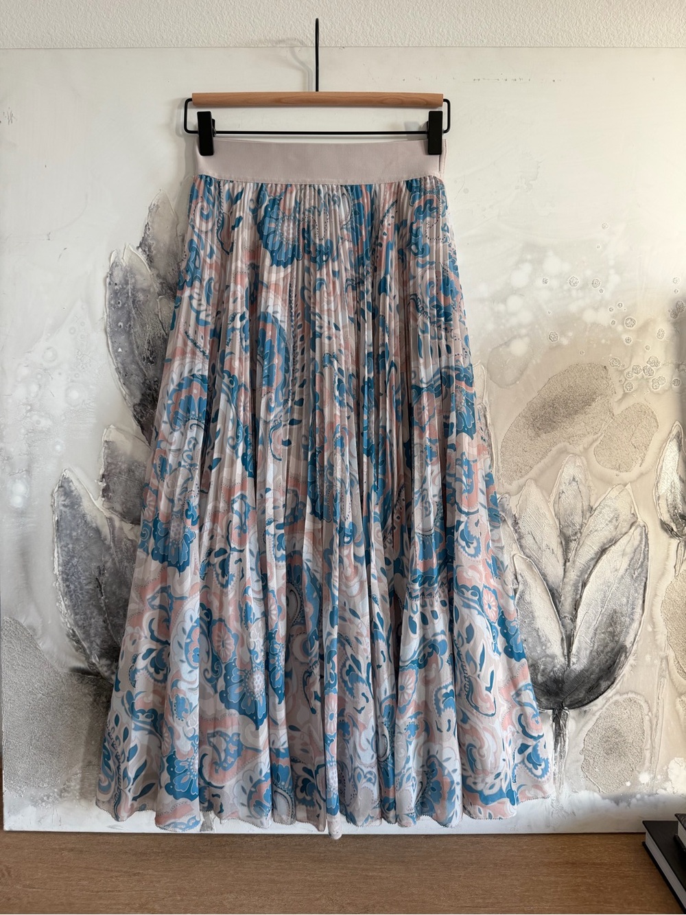 Aritzia Pleated Floral Midi Skirt - Blue & Pink